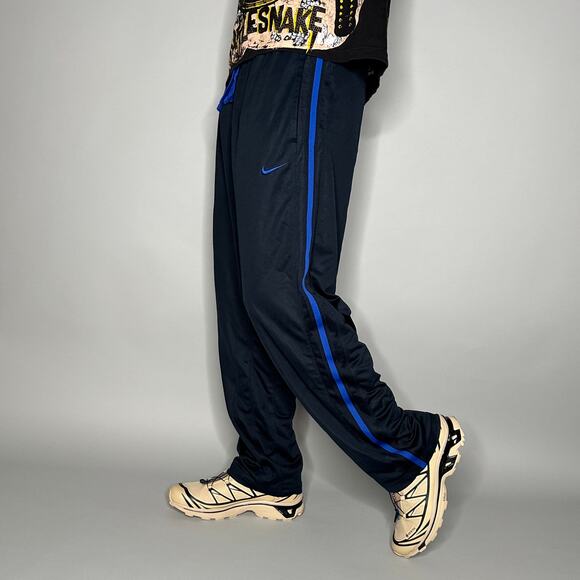 Vintage Y2K Nike Sweatpants Mens L Baggy Wide Leg Dark Navy Blue Royal Swoosh